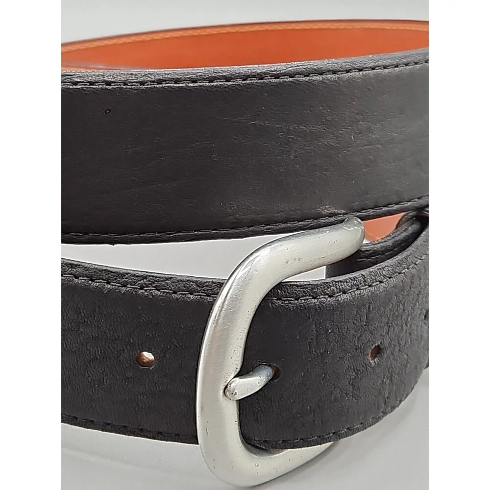 Elk Skin Black Leather Belt Size 42 USA Handmade Silver Brass Buckle 1.5